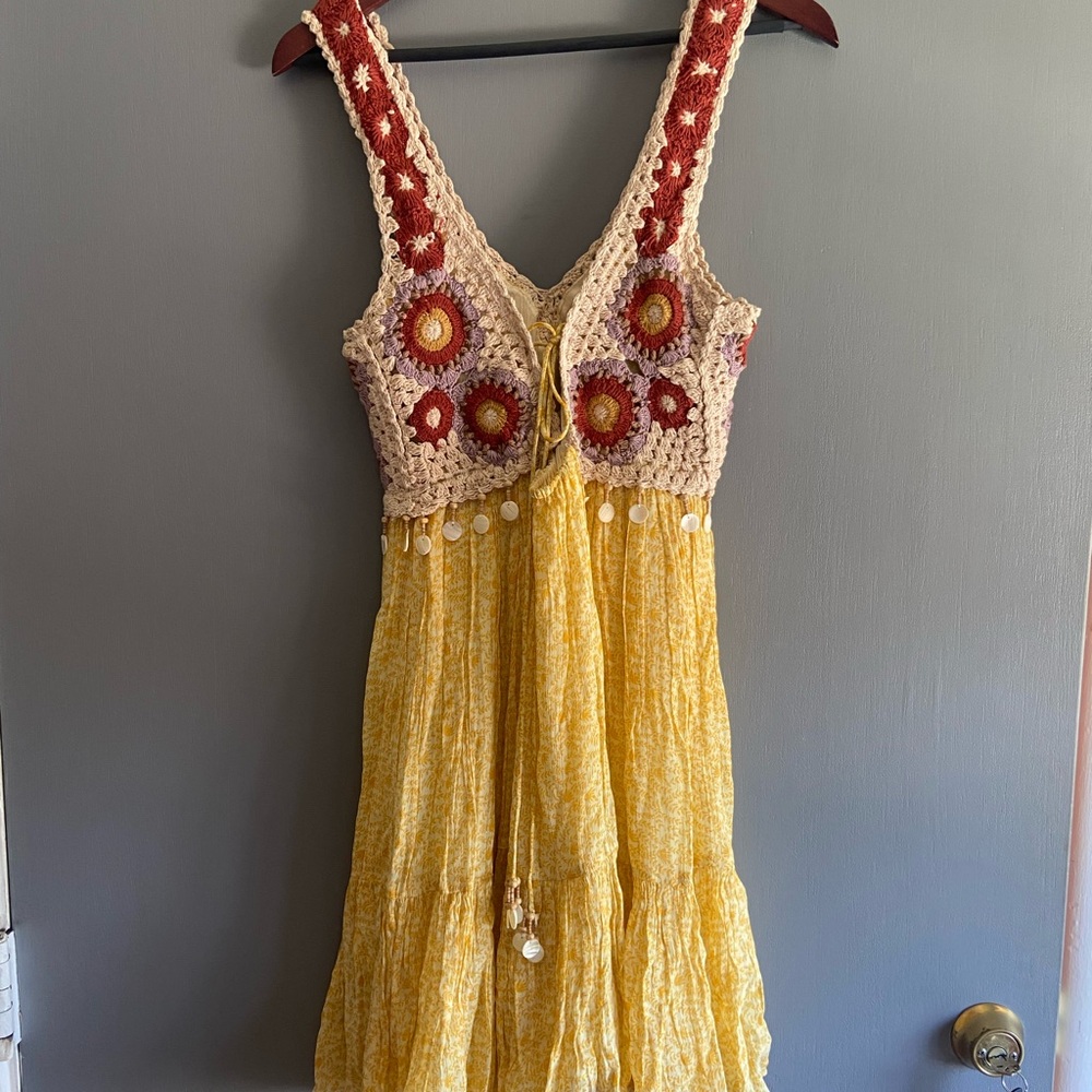 Zara Bohemian Yellow and Red Crochet Dress
